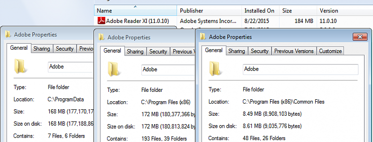 Large Windows 7 Installer and winsxs Folders - 50% of partition-adobe-reader-11.png