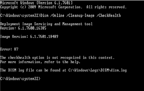 dism command error 87 windows 7