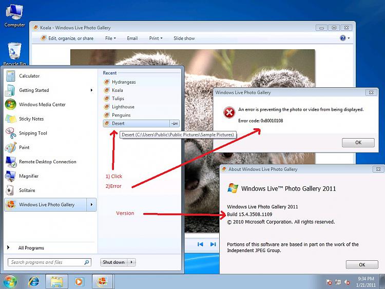 Windows Live Photo Gallery Error Code 0x80010108 Windows 7 Help