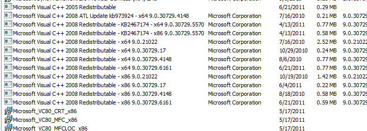 Have 14 MS Visual C + + 2008 Redistribulatable files - are they needed-capture.png