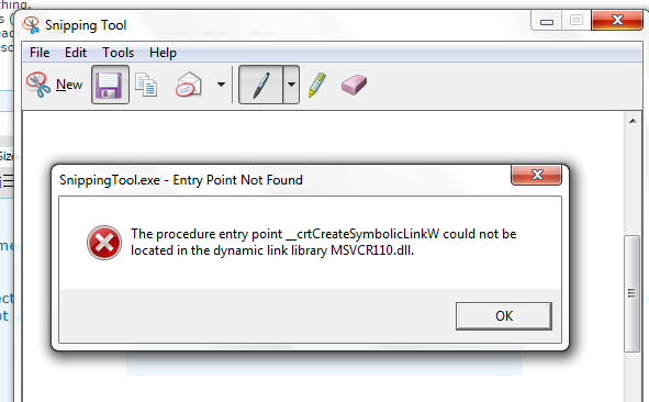 Snipping Tool Error: &quot;_crtCreateSymbolicLinkW could not be located&quot;-snippingissue.png