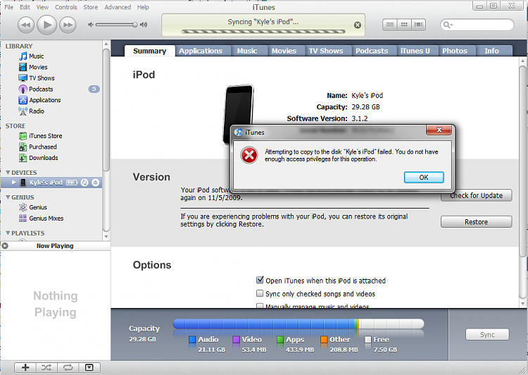 Windows 7, iTunes and iPhone-error.png