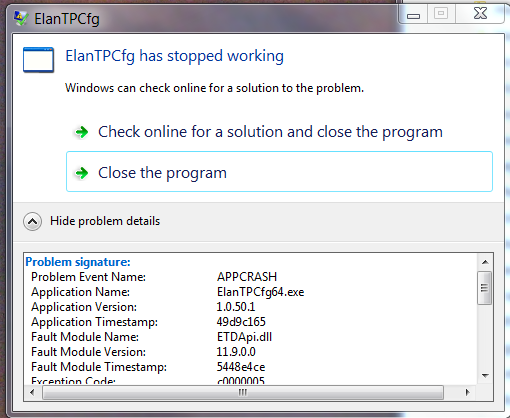 How to fix error - 'ElanTPCfg has stopped working'-elantpcfg-has-stopped-working.png
