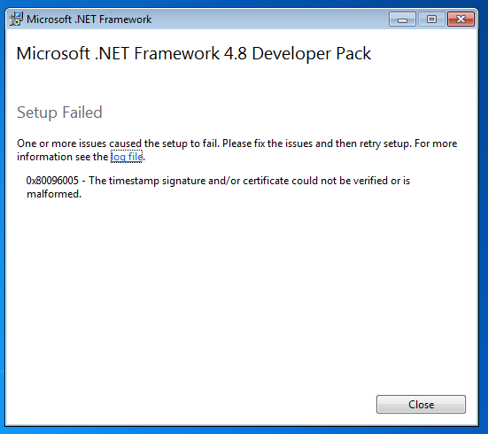 cannot install .net framework 4.8 windows 10