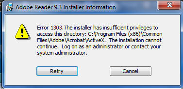 Lost Administrator Access to install Adobe Reader-error1303-adobe.png