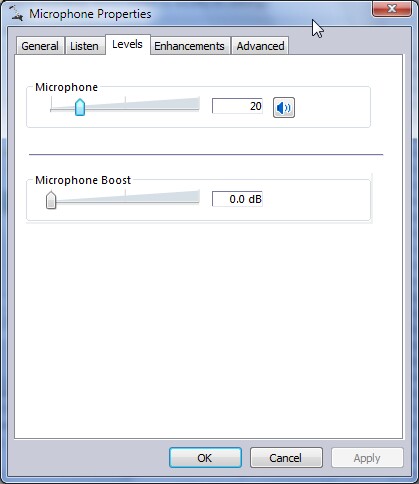 What is the default microphone level in W7-miclevels.jpg