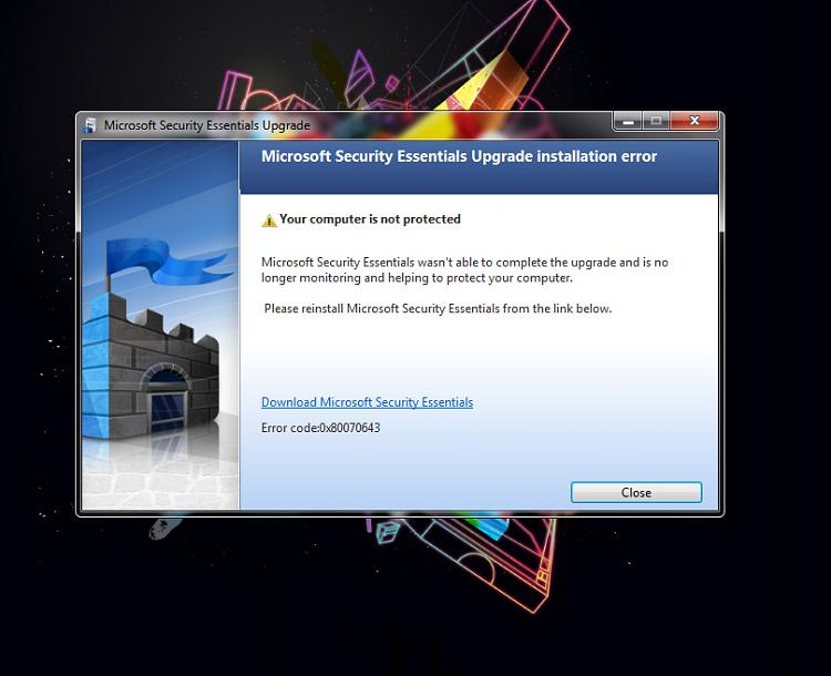 Microsoft Security Essentials: Upgrade-mse-error-again.jpg