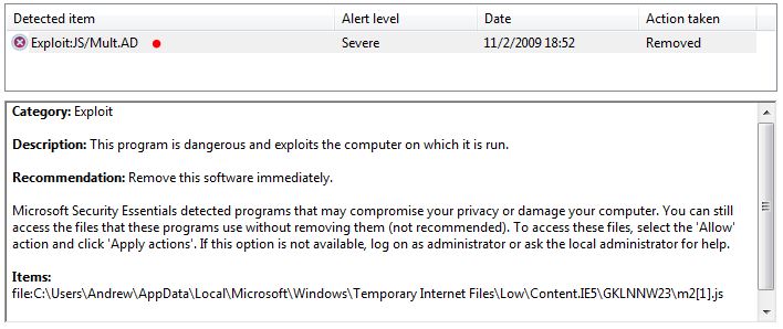 Microsoft Security Essentials and Windows 7-mse-detected-exploit..jpg
