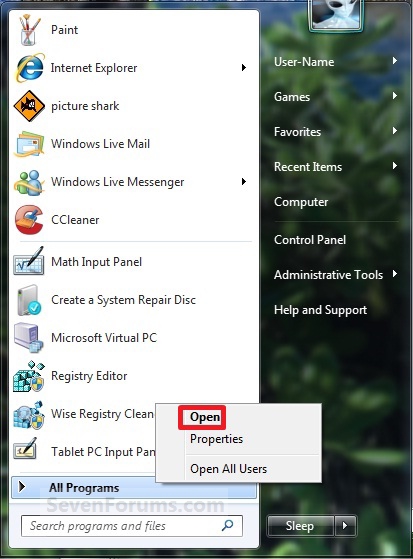 Start Menu All Programs in Windows 7 - Restore Default Shortcuts-start_menu_open.jpg