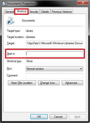 Documents Library - Create Shortcut in Windows-properties.jpg