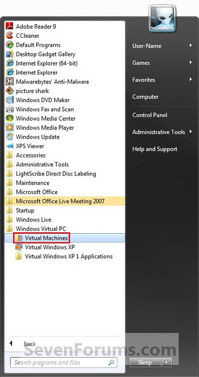 Windows Virtual PC - Delete a Virtual Machine-start_menu.jpg