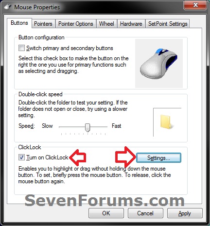 Master Click Lock Mouse Settings in Windows 10 