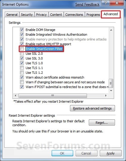 lijn verbinding verbroken karakter Internet Explorer SmartScreen Filter - Turn On or Off Windows 10 Forums