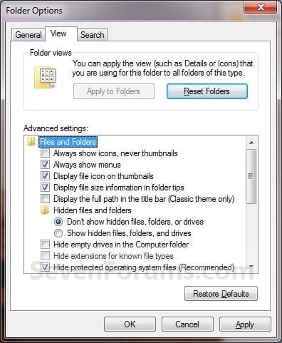 File folder shop size windows 7