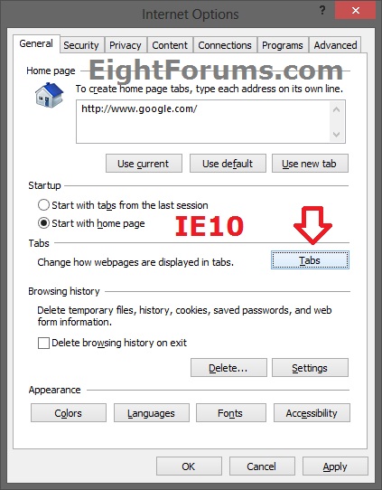 Internet Explorer Home Page - Open Only First or All-ie10.jpg