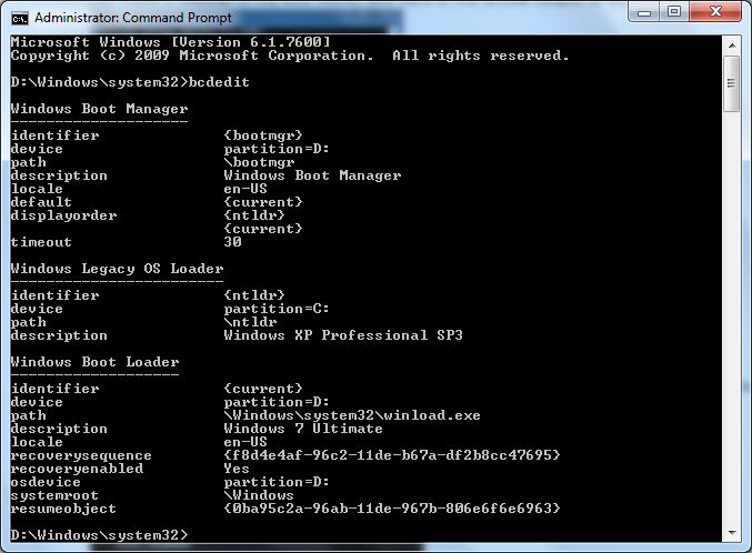 Dual Boot Installation with Windows 7 and XP-bcdedit.new.output.jpg