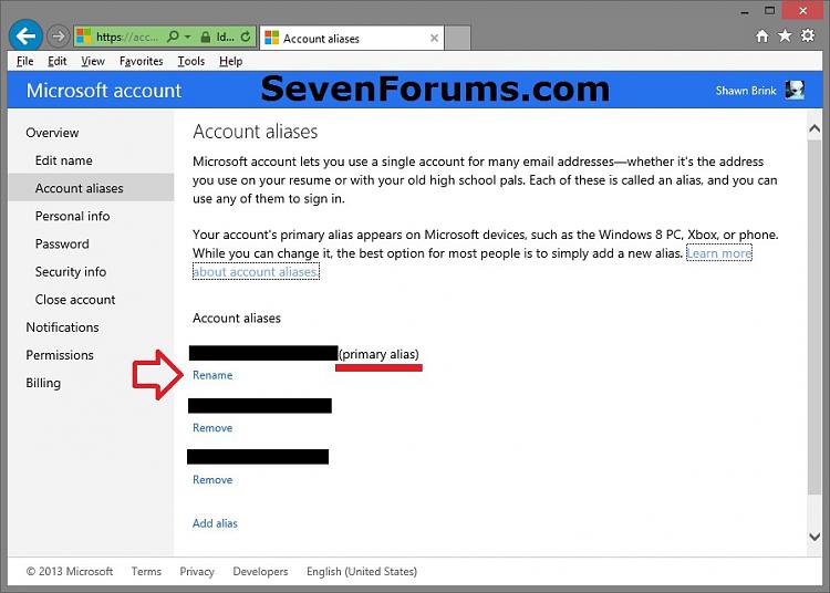 remove email alias from microsoft account