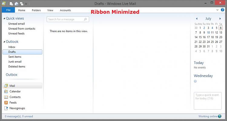 Windows Live Mail Ribbon Toolbar - Hide or Show-wlm_ribbon_minimized.jpg