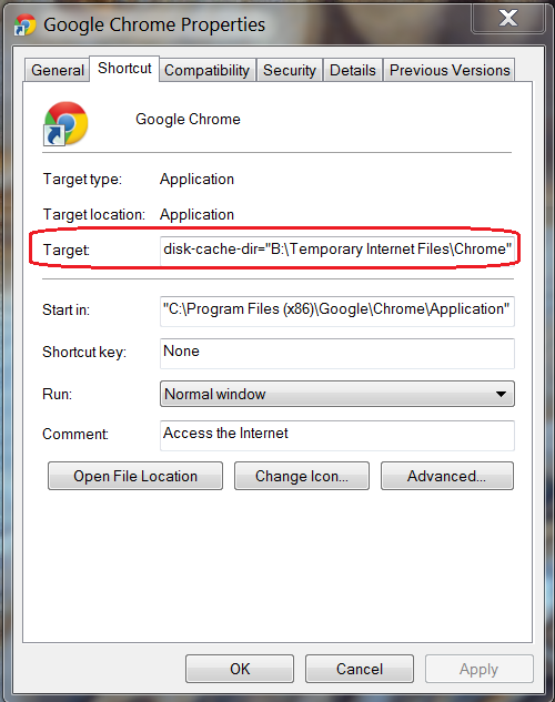RAM Disk - Install for Browser Cache File Storage-chrome-properties.png