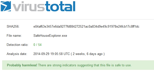 SafeHouse Explorer - Create Password Protected USB-virustotal-report.jpg