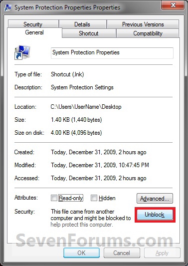 System Protection Properties Shortcut - Create-unblock.jpg