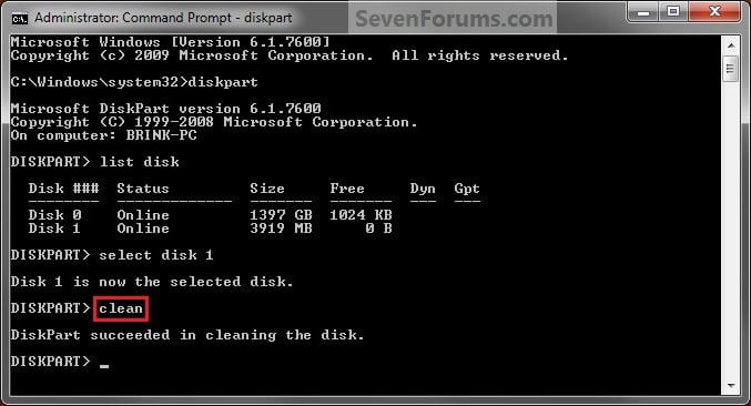 Disk - Clean and Clean All with Diskpart Command-step4_clean.jpg