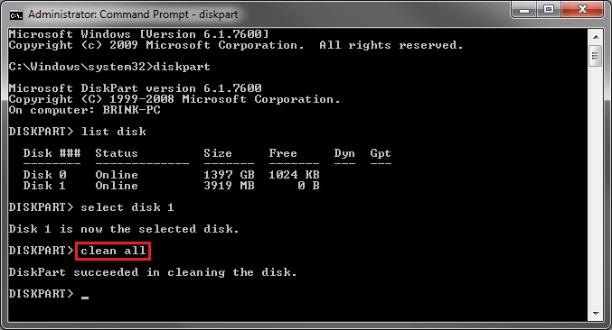 Disk - Clean and Clean All with Diskpart Command-step4_clean_all.jpg