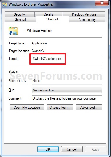 Windows Explorer Taskbar Icon - Change Open To Target-target_properties.jpg
