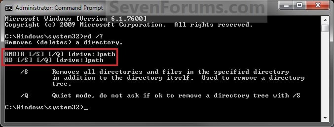 Folder - Delete from Command Prompt Windows Forums