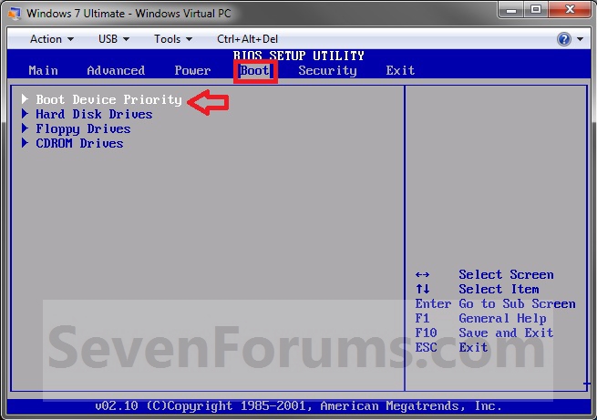 Windows Virtual PC - Boot from a CD in Virtual Machine-bios-1.jpg