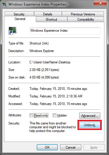 Windows Experience Index Shortcut - Create-unblock.jpg
