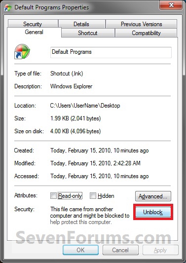 Default Programs Shortcut - Create-unblock.jpg