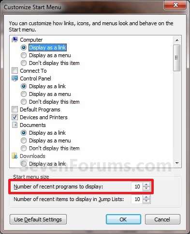 Start Menu - Change Number of Recent Programs to Display-customize-1.jpg