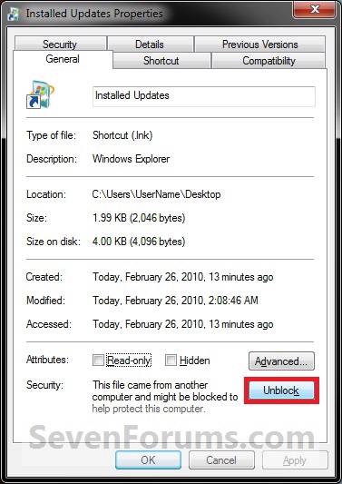 Installed Windows Updates Shortcut - Create-unblock.jpg