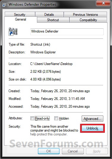 Windows Defender Shortcut - Create-unblock.jpg