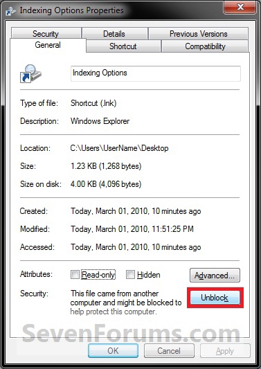 Indexing Options Shortcut - Create-unblock.jpg