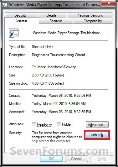 WMP Settings Troubleshoot Shortcut - Create-unblock.jpg