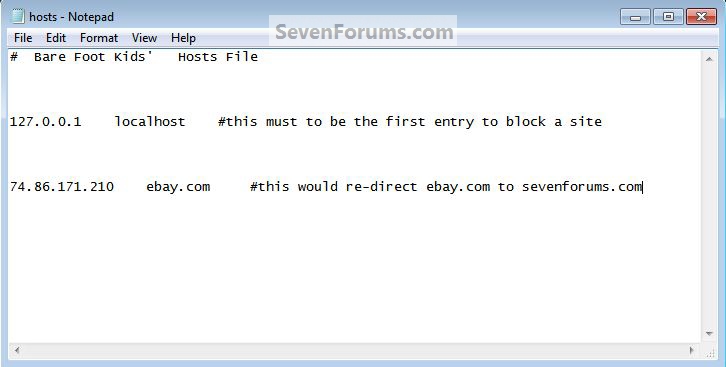 Hosts File : Use in Windows 7 / Vista-hosts-re-direct.jpg