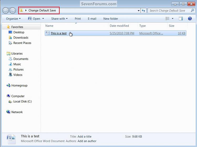ms word set default save location