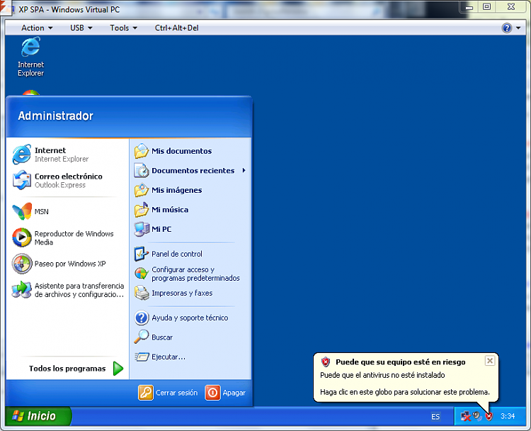 xp virtual machine (x86 Spanish) error-spa2.png