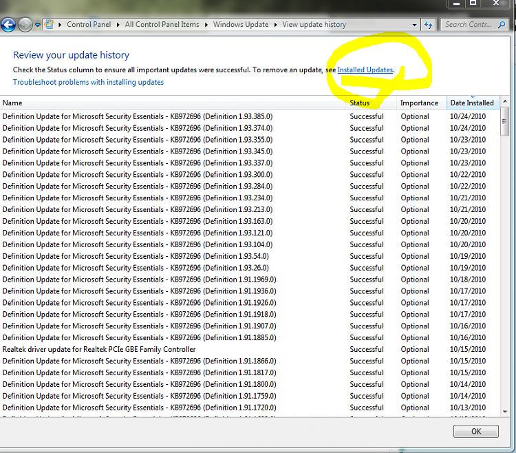 Windows 7 SP1 Install Fail 0x8007000e-installed-updates.png