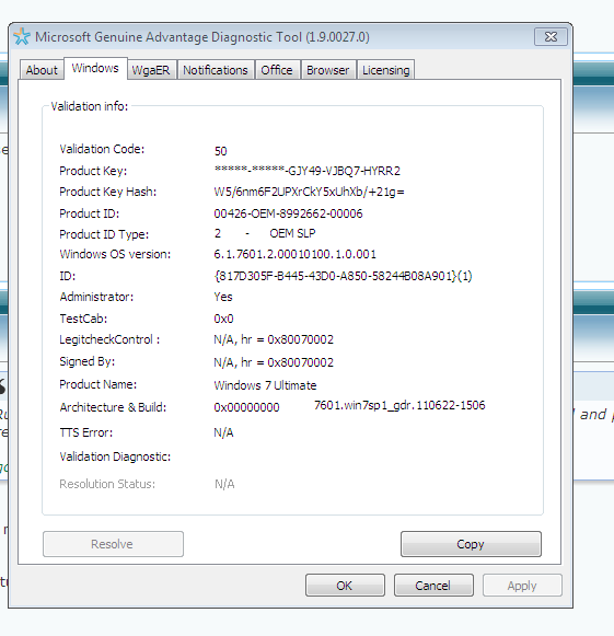 &quot;Windows 7 Build 7601 This copy of Windows is not genuine&quot;-win7genuine-report..png