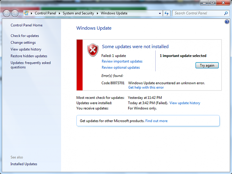 Win7 Ultimate Update Failed to Win7 Sp1 Error Code 80073701-1.png