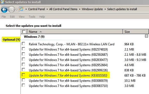 KB3035583 Reappeared After Being Hidden-select-updates-install.jpg