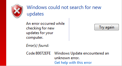 Error code 80070005 trying to install KB3033890 (WMP patch)-80072efe-error.png