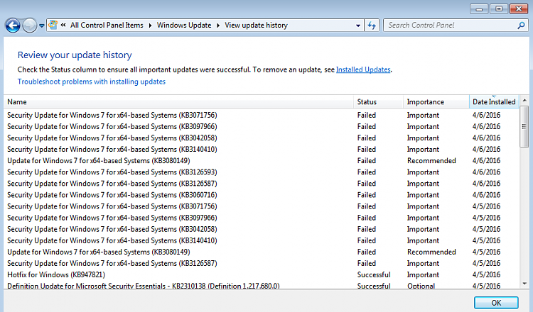 Several security updates for windows 7 won't install 800b0100-update_failedlist.png