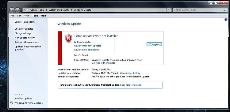 не устанавливается обновление системы безопасности windows 7