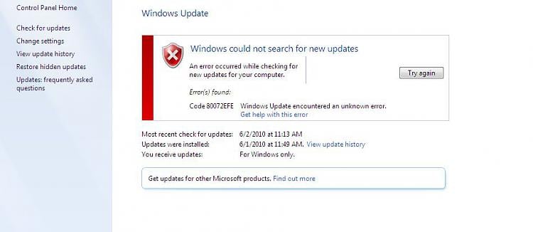 Image result for windows update error 80072efe windows 7