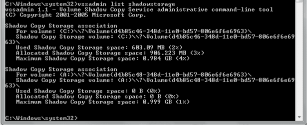 vssadmin list shadowstorage.PNG
