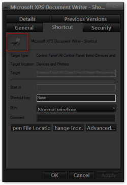 Microsoft XPS Document Writer - Shortcut Properties.png